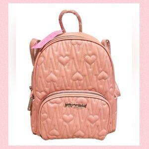 BETSEY JOHNSON Pink Heart Quilted School Travel Backpack Diaper Bag Pink Hearts
